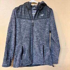 New Balance Womens Hoodie Jacket Full Zip Quilted Gray Heather Activewear‎ Small